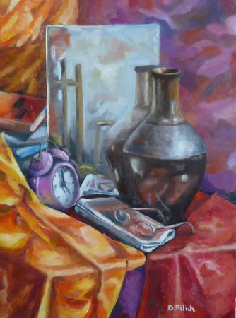 Bronisław Pilich_Martwa natura z budzikiem _60x40 olej na płótnie.JPG